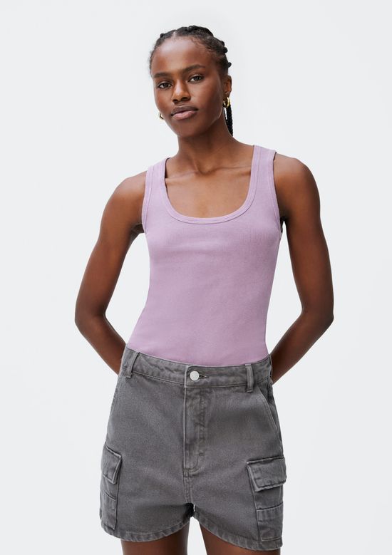 Foto do produto: Regata Feminina Decote U Em Ribana Canelada - Roxo