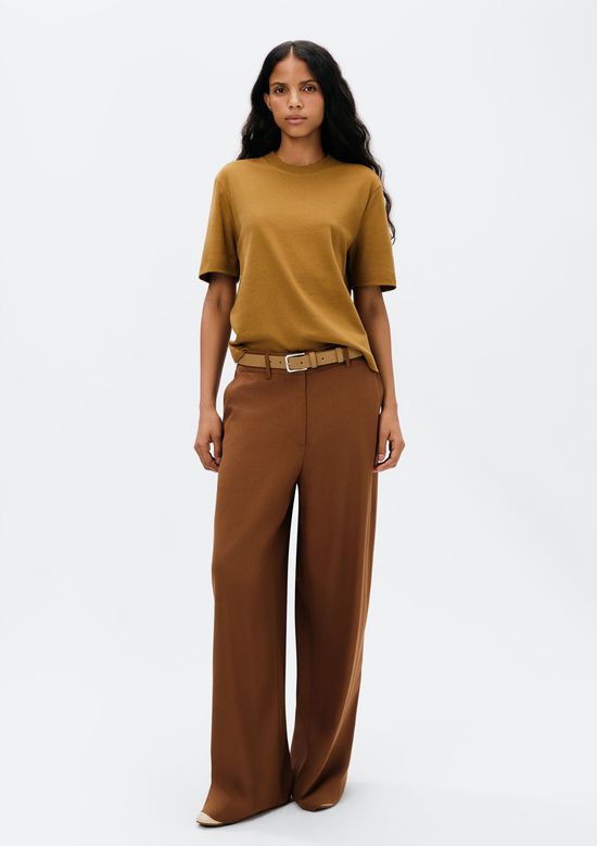 Foto do produto: Calça Feminina Reta Cintura Alta Com Linho - Marrom