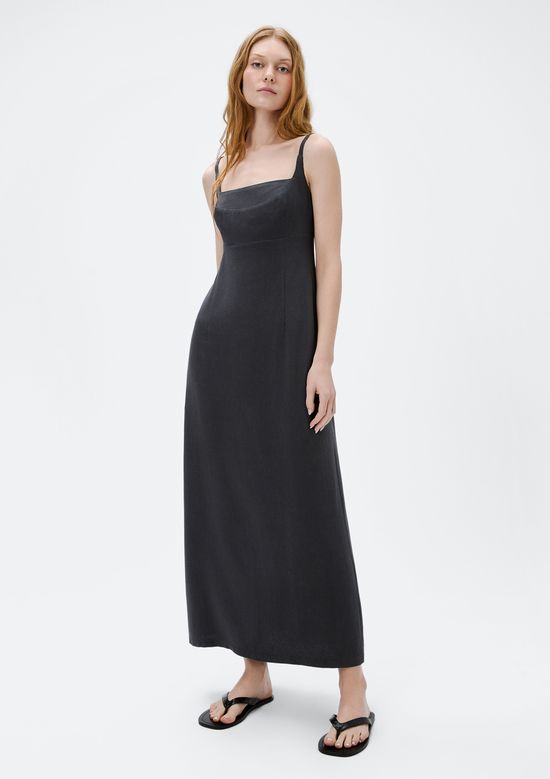 Foto do produto: Vestido Midi Alças Finas Em Viscolinho - Cinza