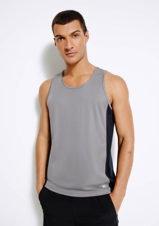 Foto do produto: Regata Esportiva Masculina Com Recorte E Secagem Rápida - Cinza