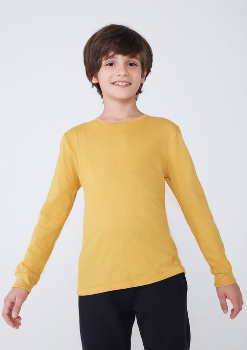 Camiseta Básica Infantil Menino Manga Longa - Amarelo