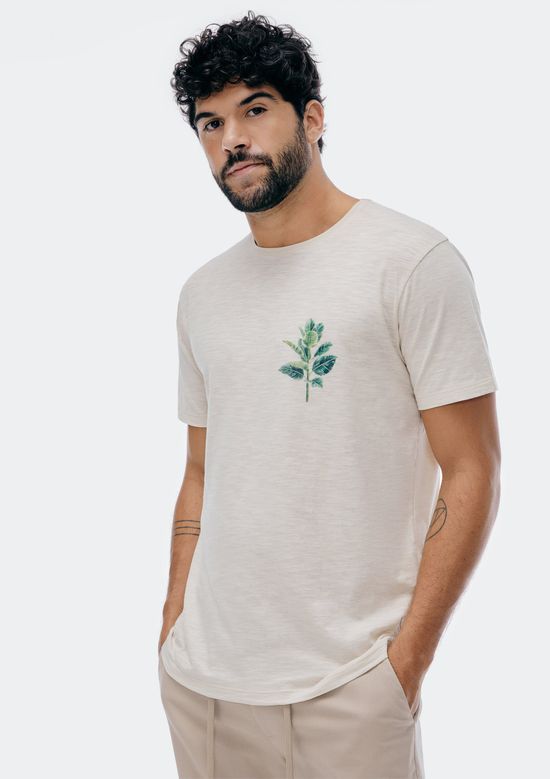 Foto do produto: Camiseta Masculina Em Malha Flamê Com Estampa - Bege