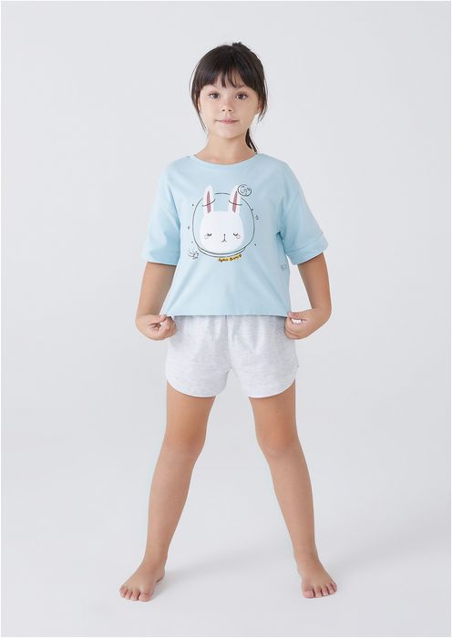 Pijama Infantil Menina Curto Estampado - Azul