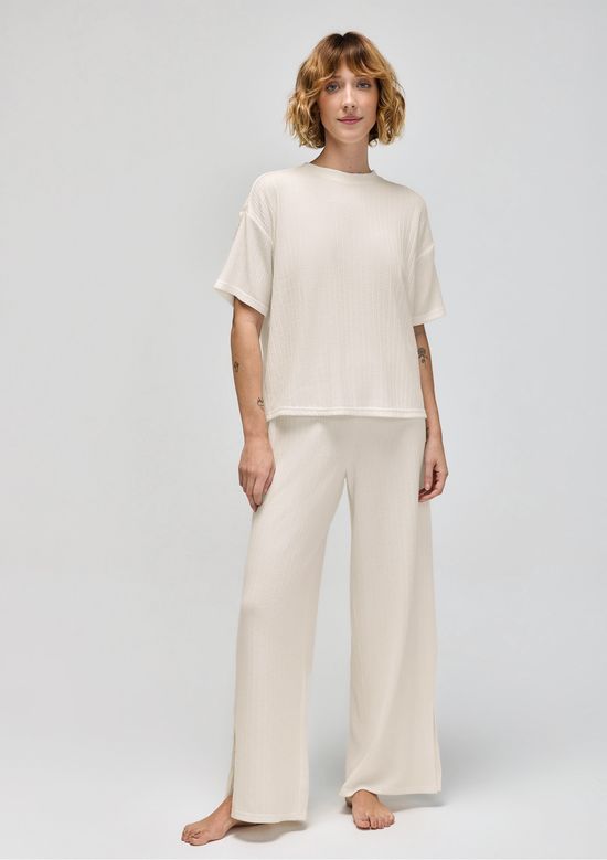 Foto do produto: Calça Feminina Reta Em Tricô - Off white