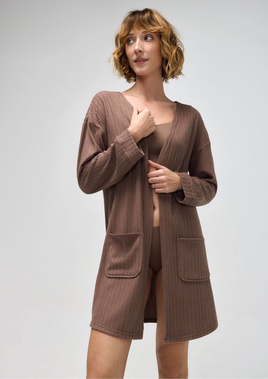 Foto do produto: Robe Manga Longa Em Tricô - Marrom