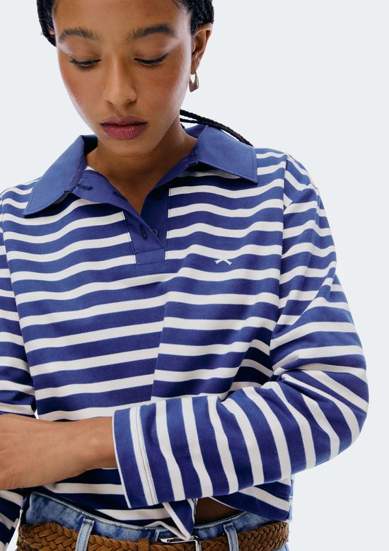 Foto do produto: Blusa Polo Feminina Manga Longa Listrada - Azul