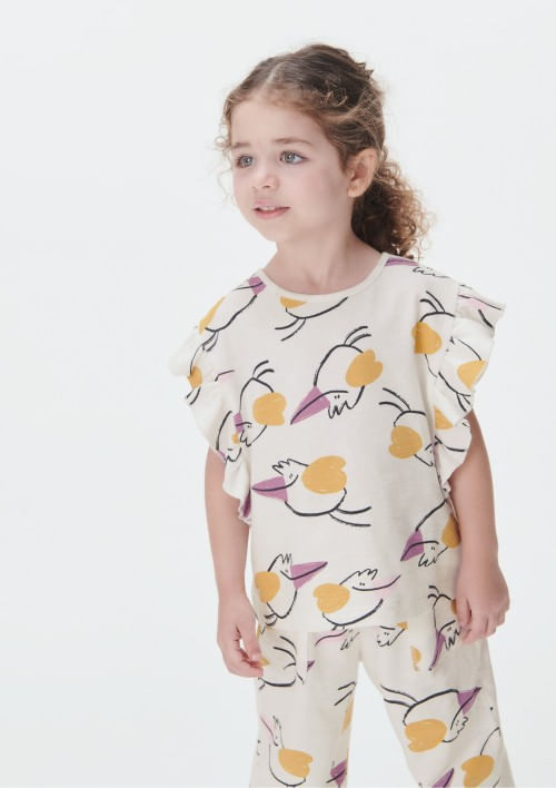 Foto do produto: Blusa Com Babados Infantil Menina Toddler Texturizada - Creme