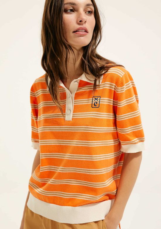 Foto do produto: Camisa Polo Listrada Em Tricô Hering + Cosmo - Laranja