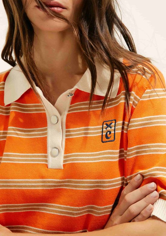 Foto do produto: Camisa Polo Listrada Em Tricô Hering + Cosmo - Laranja