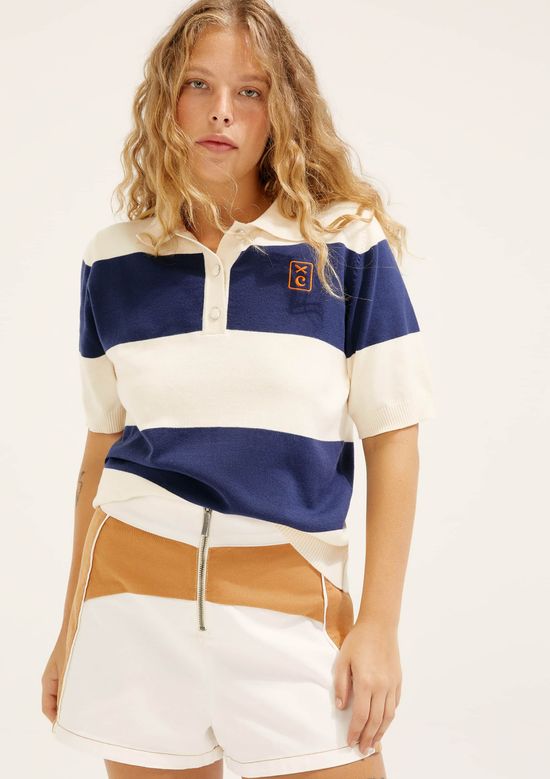 Foto do produto: Camisa Polo Listrada Em Tricô Hering + Cosmo - Azul