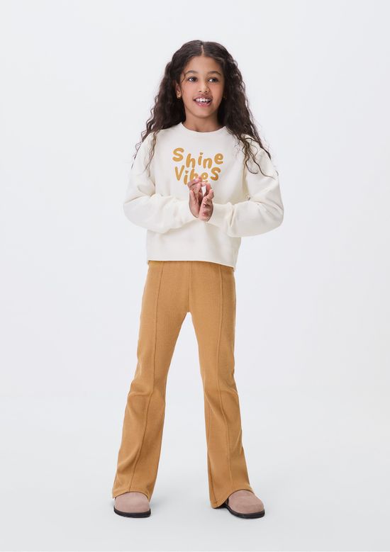 Foto do produto: Conjunto Infantil Menina Em Moletom E Ribana - Creme