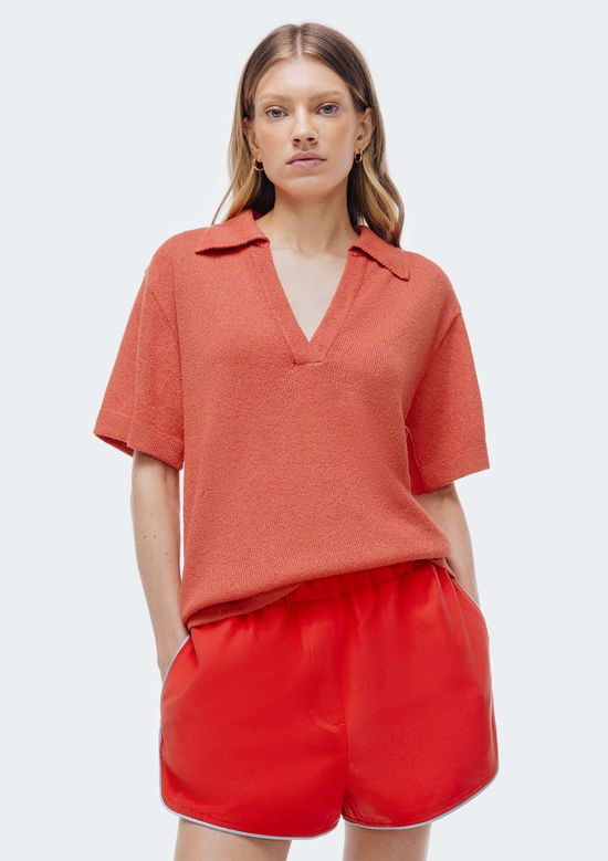 Foto do produto: Blusa Polo Feminina Decote V Em Tricô - Vermelho