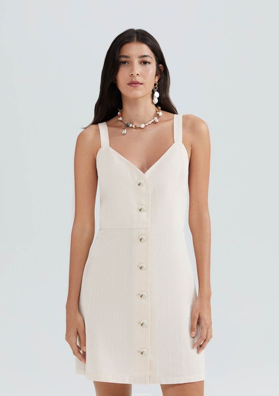 Foto do produto: Vestido Curto Risca De Giz Com Linho - Nude