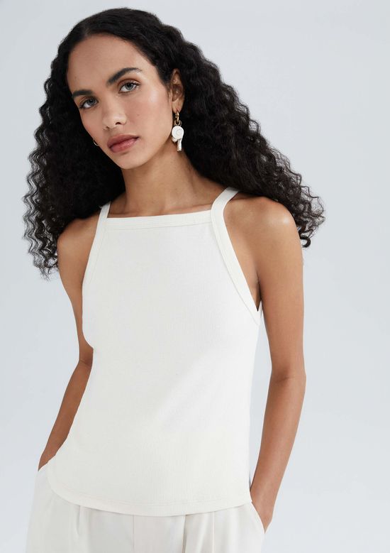 Foto do produto: Regata Feminina Decote Reto Em Ribana - Creme