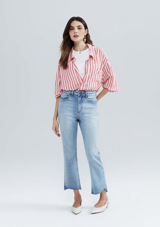 Foto do produto: Calça Jeans Feminina Reta Cropped Cintura Alta - Azul