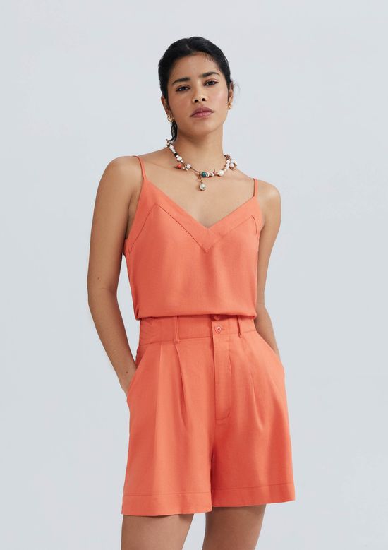 Foto do produto: Shorts Feminino Em Alfaiataria Com Linho - Laranja