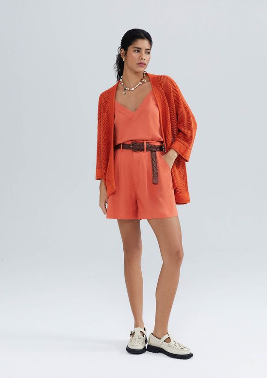 Foto do produto: Shorts Feminino Em Alfaiataria Com Linho - Laranja