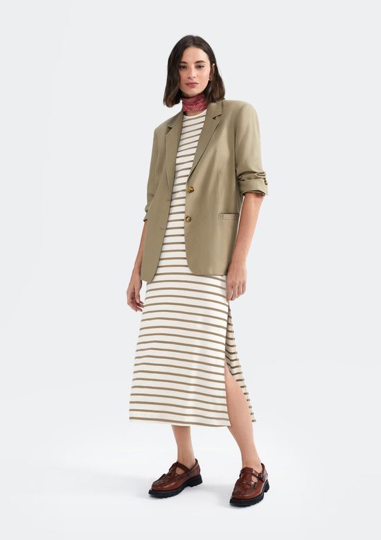 Foto do produto: Vestido Midi Listrado Com Fenda - Bege