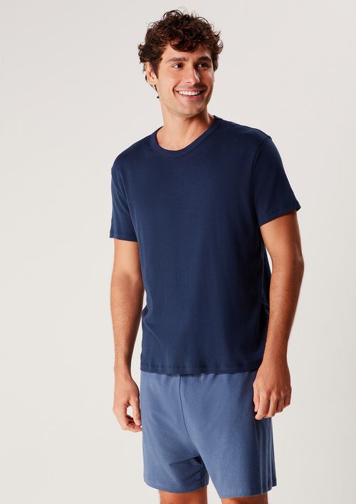 Camiseta Masculina Em Malha De Algodão - Azul