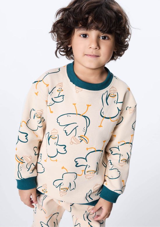 Foto do produto: Blusão Infantil Menino Toddler Em Moletom Estampado - Bege