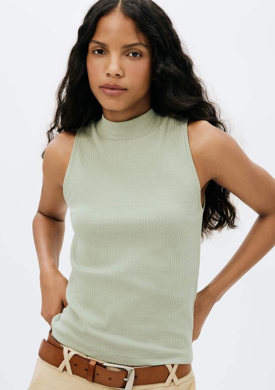 Foto do produto: Regata Básica Feminina Gola Alta Em Ribana Canelada - Verde