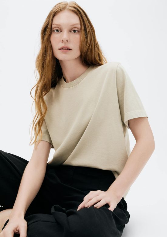 Foto do produto: Blusa Feminina Manga Curta Em Malha Binada - Bege