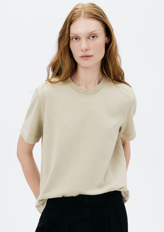 Foto do produto: Blusa Feminina Manga Curta Em Malha Binada - Bege