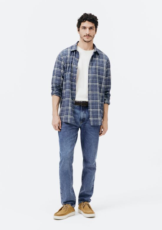 Foto do produto: Camisa Masculina Manga Longa Xadrez Em Linho - Azul