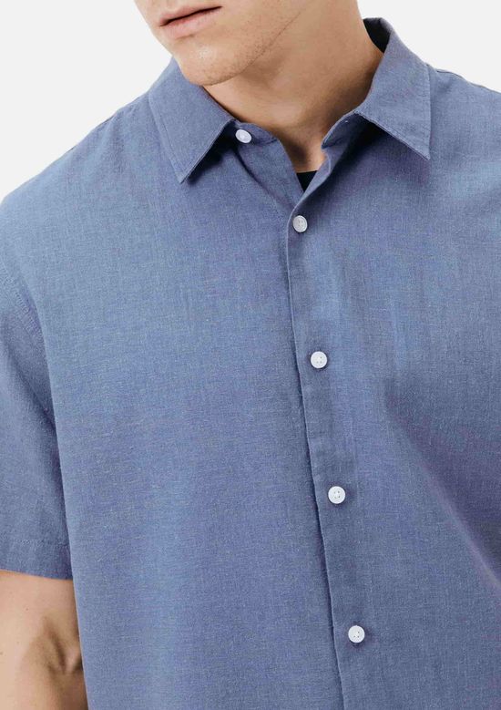 Foto do produto: Camisa Masculina Manga Curta Slim Com Linho - Azul