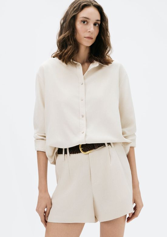 Foto do produto: Camisa Feminina Manga Longa Oversized Em Linho - Off white