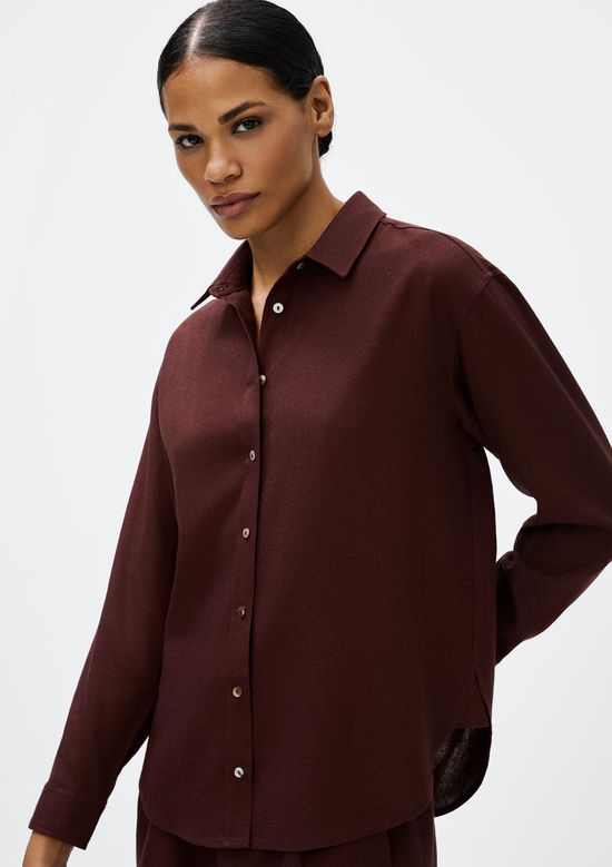 Foto do produto: Camisa Feminina Manga Longa Oversized Em Linho - Vinho