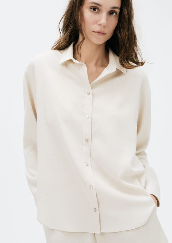 Foto do produto: Camisa Feminina Manga Longa Oversized Em Linho - Off white