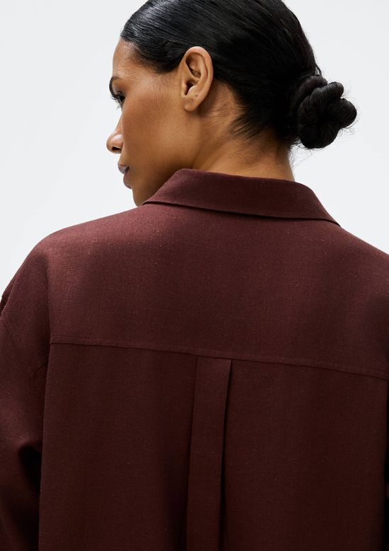 Foto do produto: Camisa Feminina Manga Longa Oversized Em Linho - Vinho