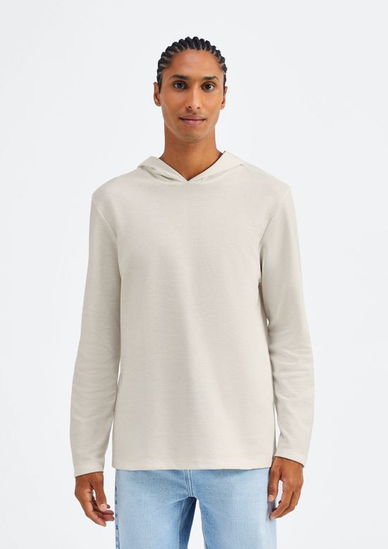 Foto do produto: Camiseta Masculina Manga Longa Texturizada Com Capuz - Bege