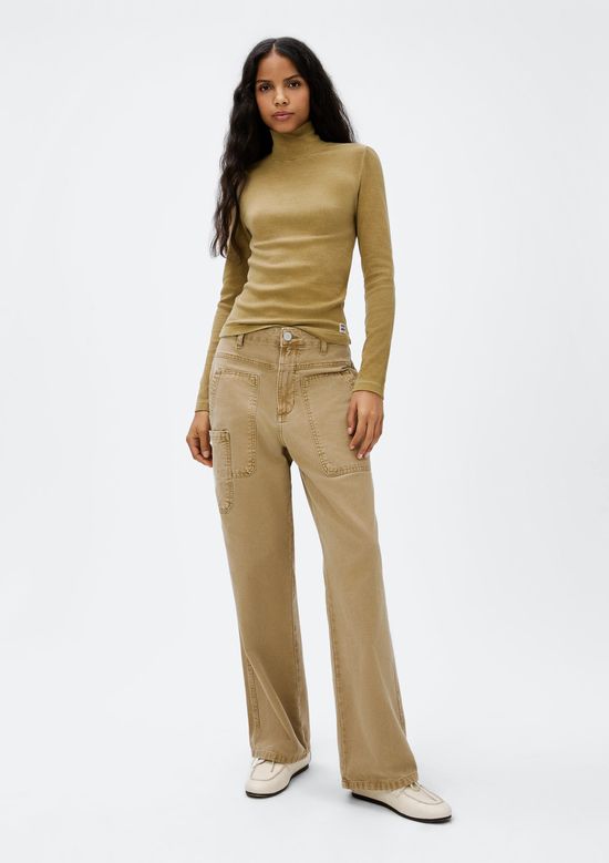 Foto do produto: Blusa Feminina Manga Longa Gola Alta Em Ribana - Caqui