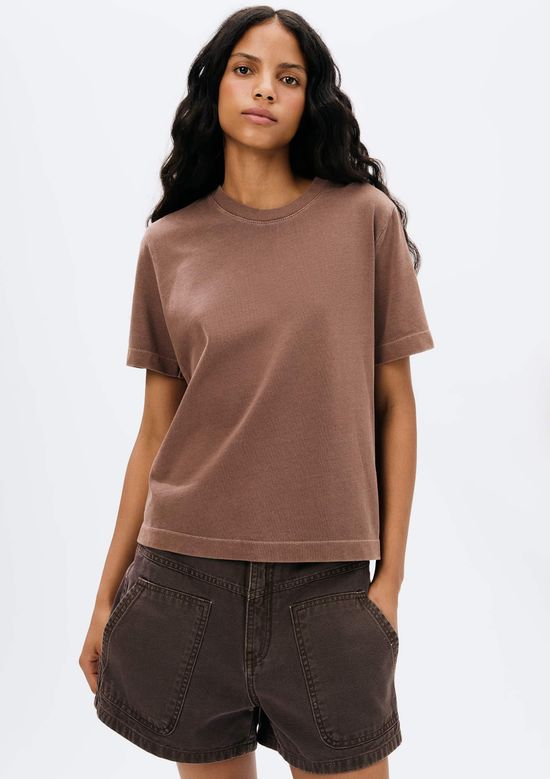 Foto do produto: Blusa Feminina Manga Curta Em Malha Binada - Marrom