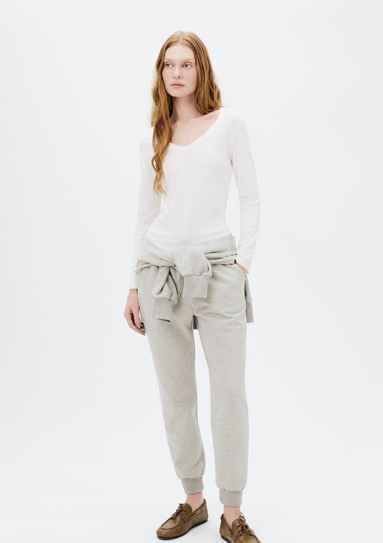 Foto do produto: Blusa Básica Feminina Manga Longa Slim Decote V - Branco