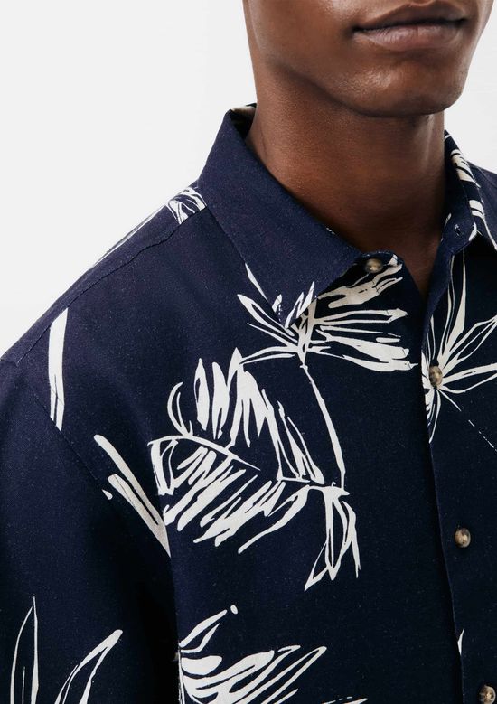 Foto do produto: Camisa Masculina Manga Curta Estampada Em Linho - Azul
