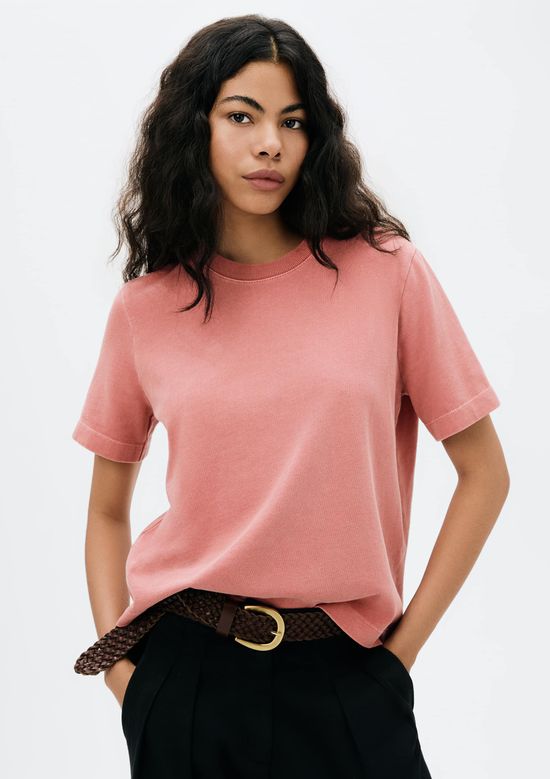 Foto do produto: Blusa Feminina Manga Curta Em Malha Binada - Laranja