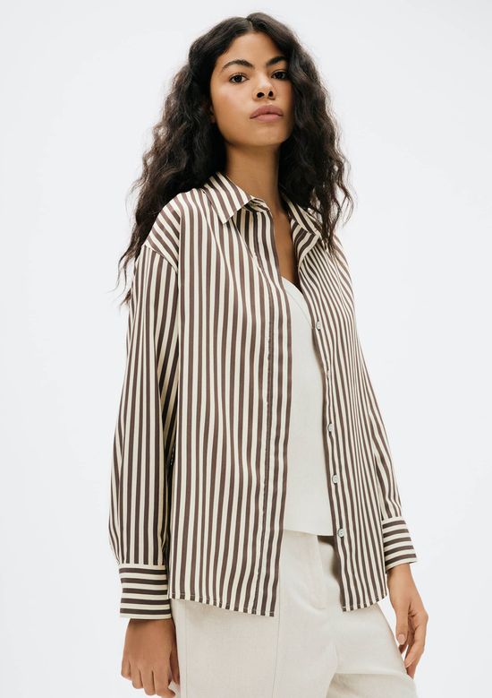 Foto do produto: Camisa Feminina Manga Longa Listrada - Marrom