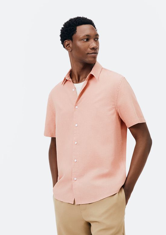 Foto do produto: Camisa Masculina Manga Curta Slim Com Linho - Rosa