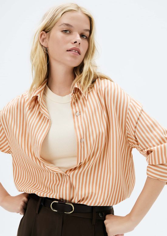 Foto do produto: Camisa Feminina Manga Longa Listrada - Laranja