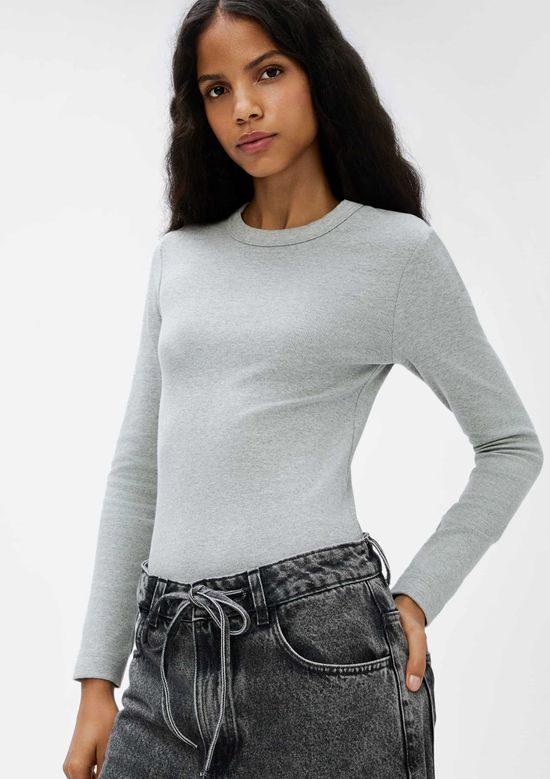 Foto do produto: Blusa Feminina Manga Longa Slim Em Ribana - Cinza