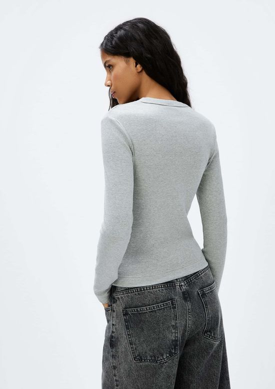 Foto do produto: Blusa Feminina Manga Longa Slim Em Ribana - Cinza