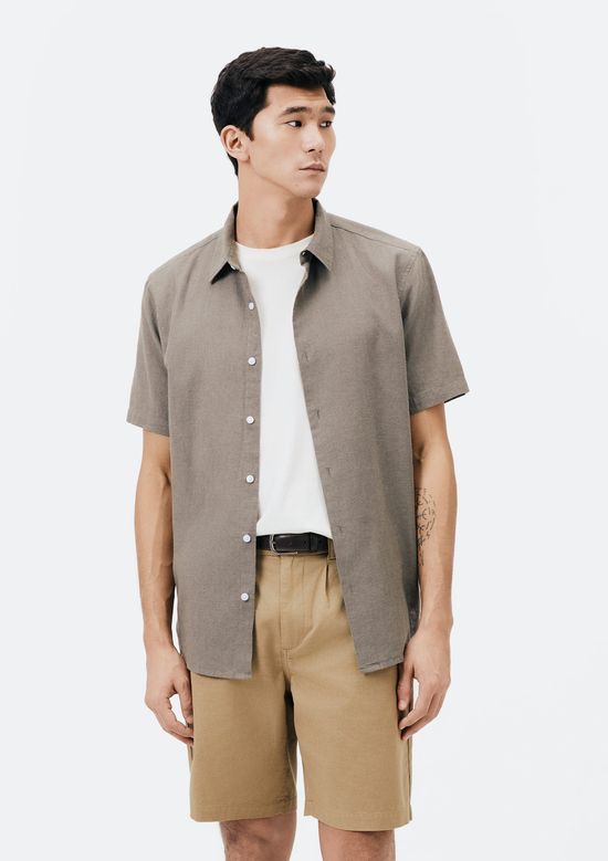 Foto do produto: Camisa Masculina Manga Curta Slim Com Linho - Cinza