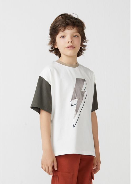 Camiseta Infantil Menino Manga Curta Com Estampa Em Foil - Off White