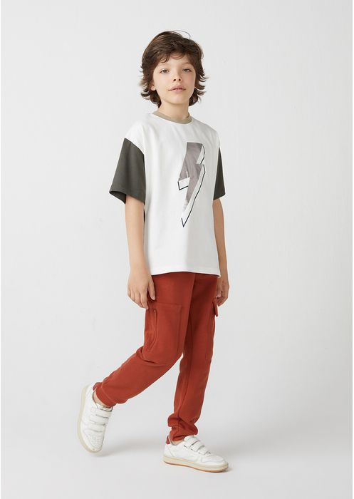 Camiseta Infantil Menino Manga Curta Com Estampa Em Foil - Off White