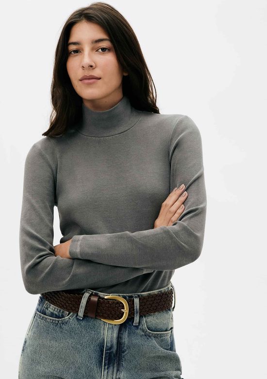 Foto do produto: Blusa Feminina Manga Longa Gola Alta Em Ribana - Preto