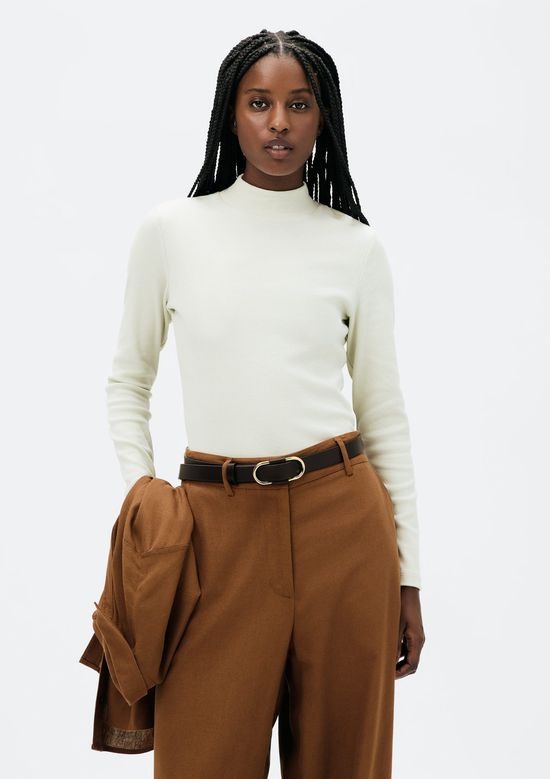 Foto do produto: Blusa Básica Feminina Manga Longa Gola Alta Em Ribana Canelada - Verde