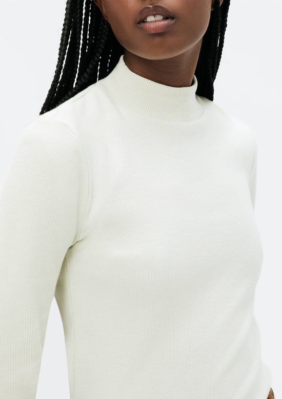 Foto do produto: Blusa Básica Feminina Manga Longa Gola Alta Em Ribana Canelada - Verde